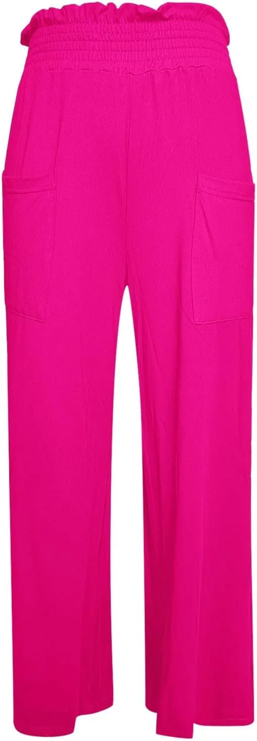 PTOLOCIF Palazzo Pants for Women,Drawstring High Waist Palazzo Pants Wide Leg Cotton Pants Summer Beach Loose Trousers