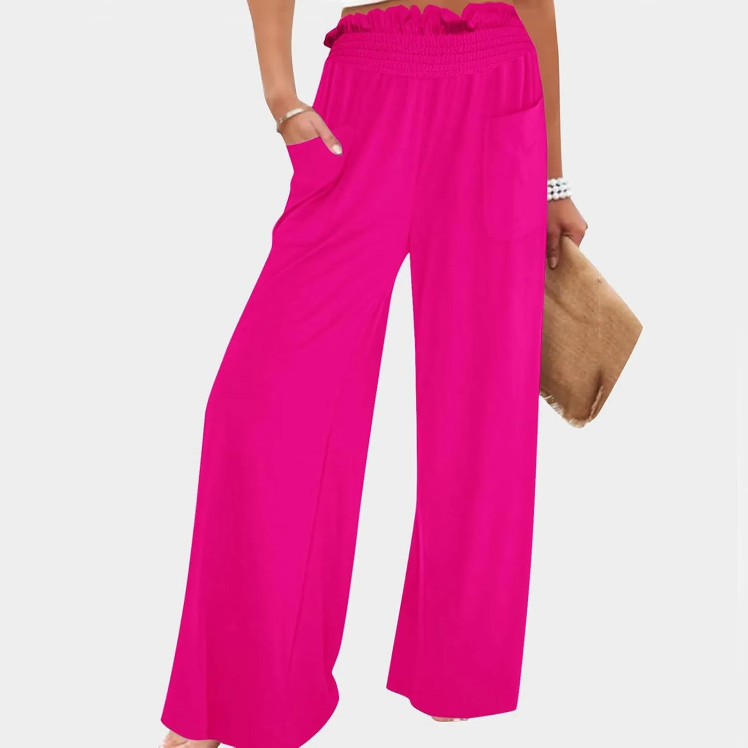 PTOLOCIF Palazzo Pants for Women,Drawstring High Waist Palazzo Pants Wide Leg Cotton Pants Summer Beach Loose Trousers