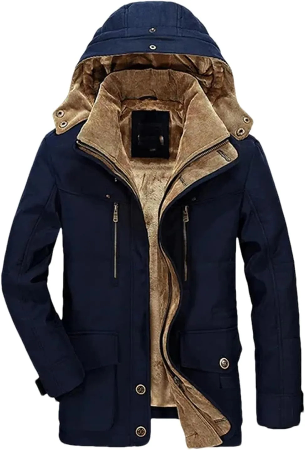 Pulcykp Men Casual Cotton Hat Jacket Parkas Outdoor Trench Padded Coats Winter Warm Fleece Detachable Parkas