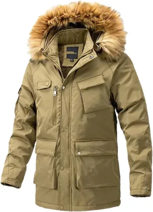 Pulcykp Men Cotton-Padded Jacket Coat Winter Thicken Fleece Parkas Windbreaker