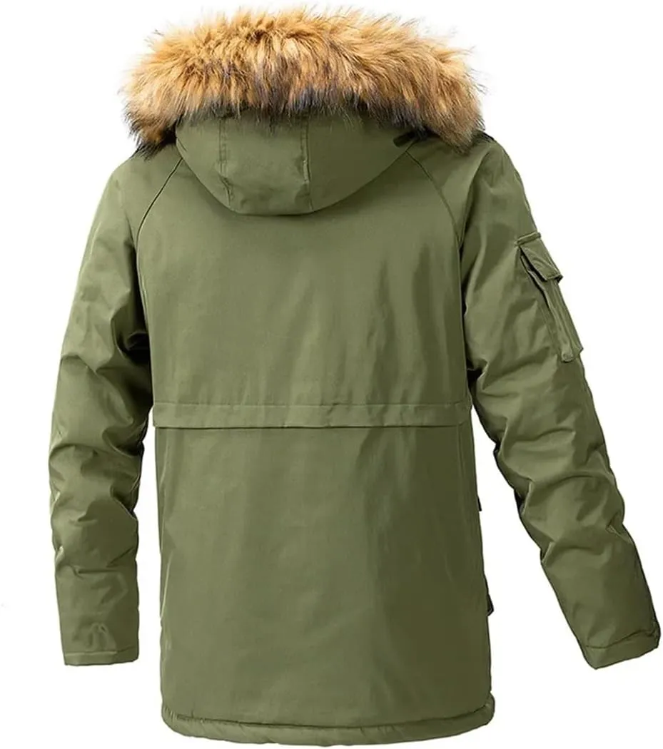 Pulcykp Men Cotton-Padded Jacket Coat Winter Thicken Fleece Parkas Windbreaker