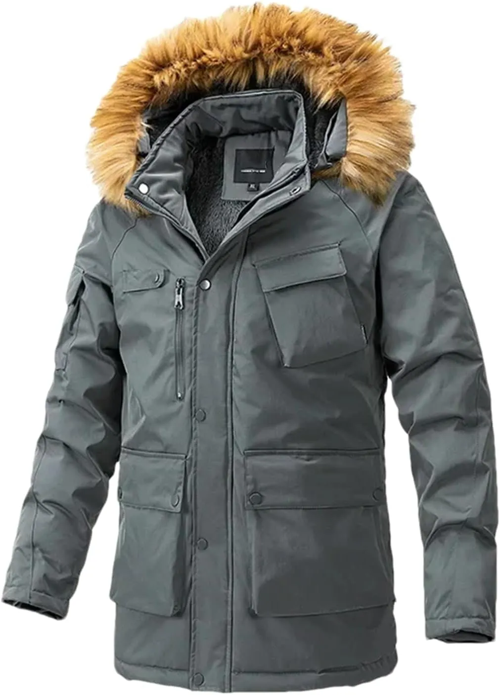 Pulcykp Men Cotton-Padded Jacket Coat Winter Thicken Fleece Parkas Windbreaker