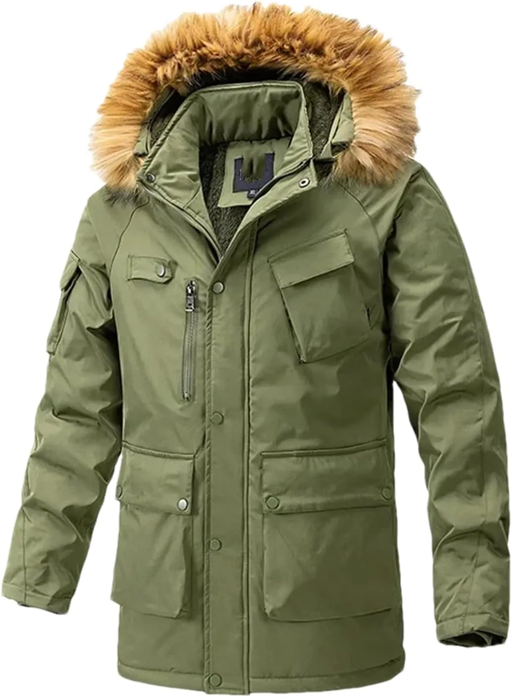 Pulcykp Men Cotton-Padded Jacket Coat Winter Thicken Fleece Parkas Windbreaker