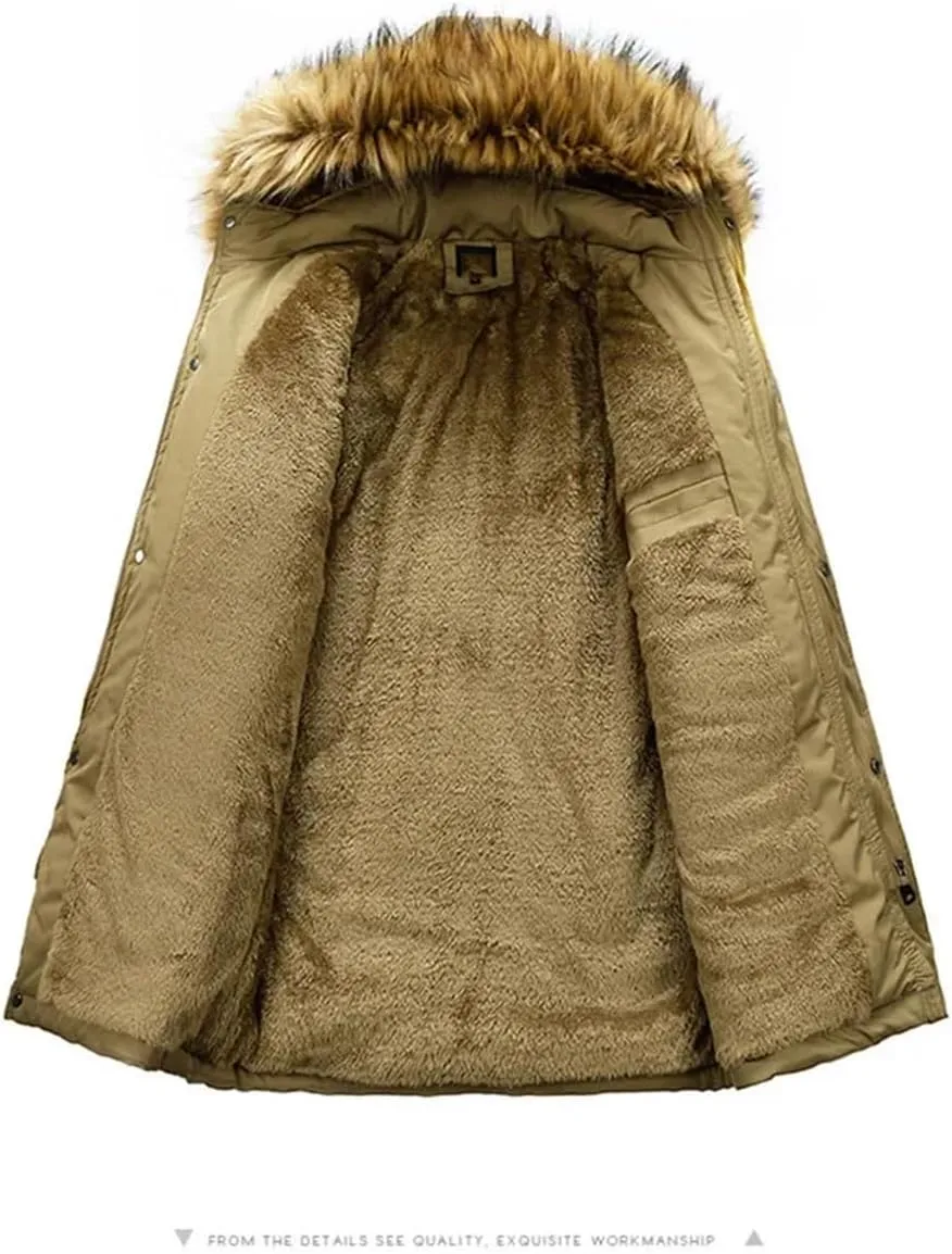 Pulcykp Men Cotton-Padded Jacket Coat Winter Thicken Fleece Parkas Windbreaker