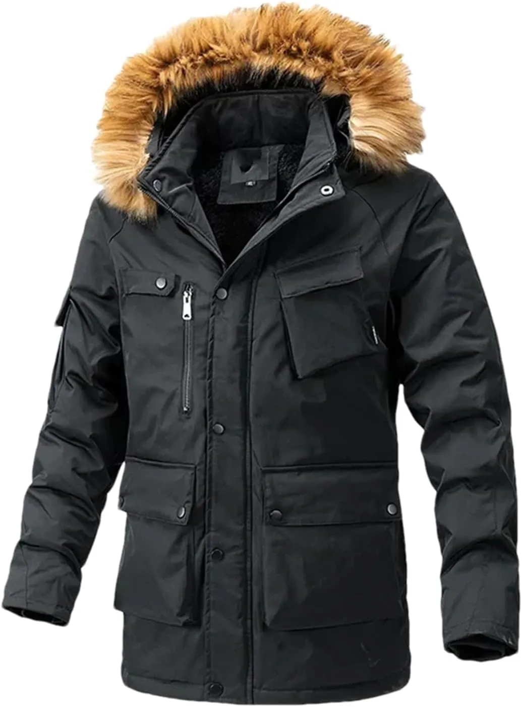 Pulcykp Men Cotton-Padded Jacket Coat Winter Thicken Fleece Parkas Windbreaker