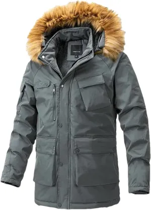 Pulcykp Men Cotton-Padded Jacket Coat Winter Thicken Fleece Parkas Windbreaker