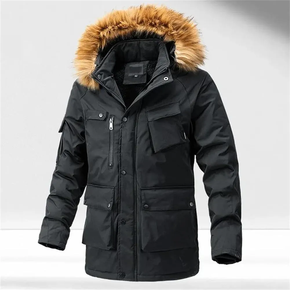 Pulcykp Men Cotton-Padded Jacket Coat Winter Thicken Fleece Parkas Windbreaker
