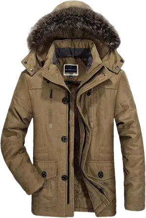 Pulcykp Men Thick Cotton Padded Warm Parka Coat Winter Casual Hooded Fleece Long Windbreaker Jackets