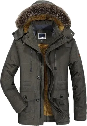 Pulcykp Men Thick Cotton Padded Warm Parka Coat Winter Casual Hooded Fleece Long Windbreaker Jackets