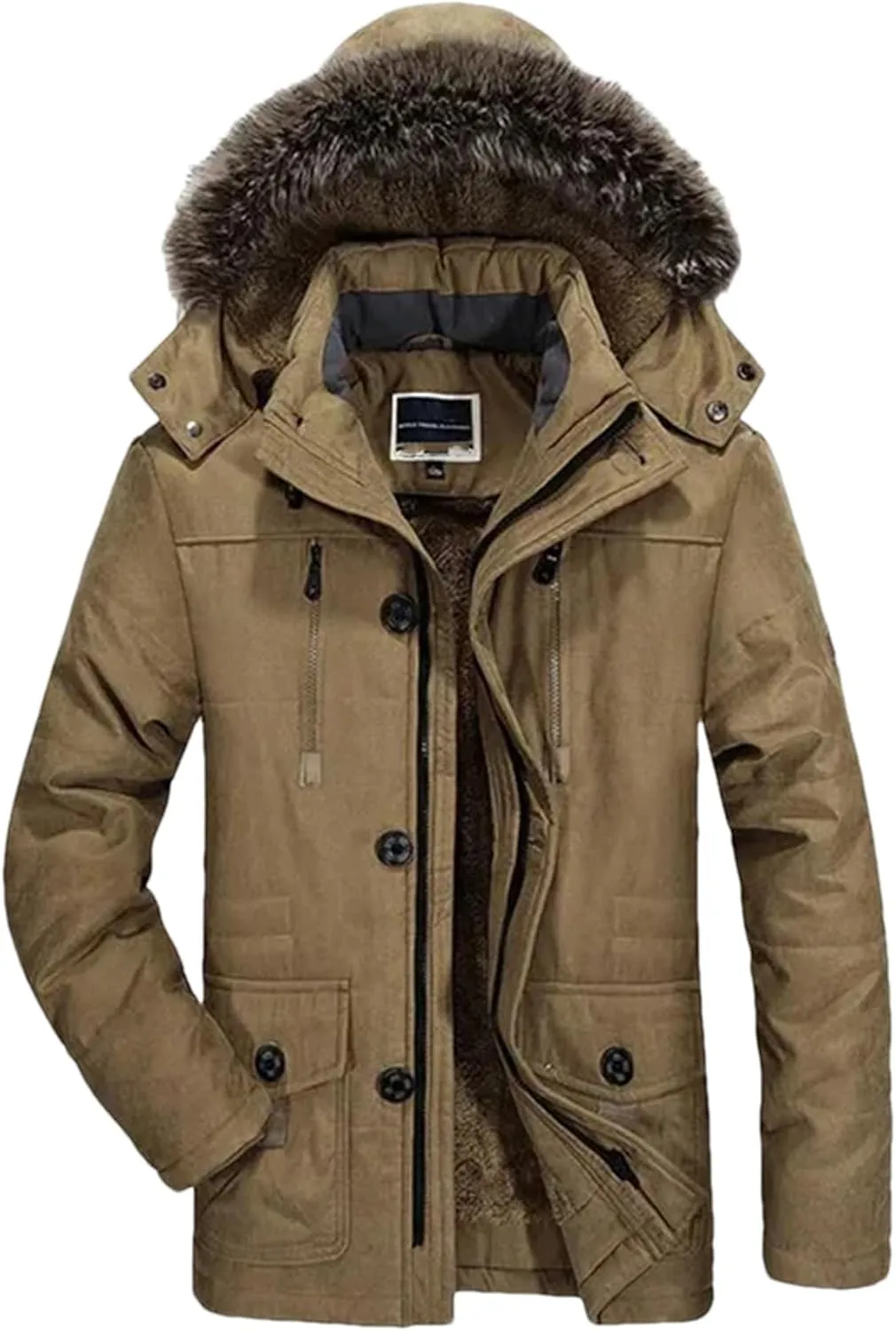 Pulcykp Men Thick Cotton Padded Warm Parka Coat Winter Casual Hooded Fleece Long Windbreaker Jackets