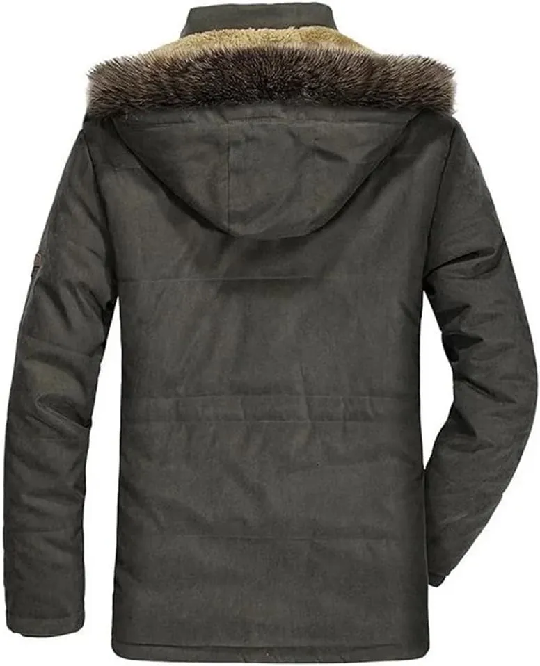 Pulcykp Men Thick Cotton Padded Warm Parka Coat Winter Casual Hooded Fleece Long Windbreaker Jackets