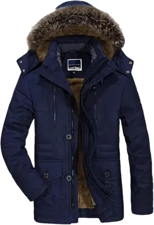 Pulcykp Men Thick Cotton Padded Warm Parka Coat Winter Casual Hooded Fleece Long Windbreaker Jackets