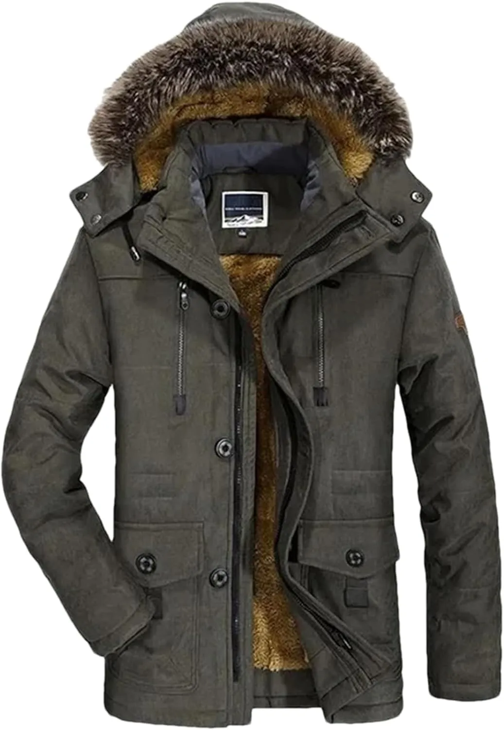 Pulcykp Men Thick Cotton Padded Warm Parka Coat Winter Casual Hooded Fleece Long Windbreaker Jackets