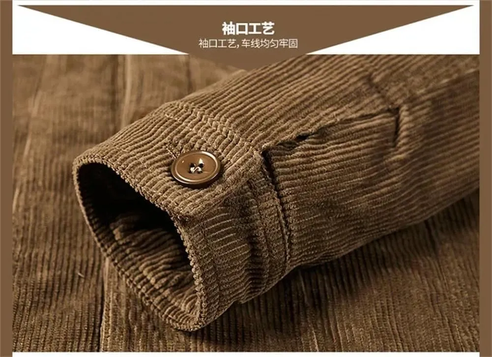 Pulcykp Men's Casual Warm Cotton Padded Loose Parka Coat Winter Corduroy Solid Zip Windbreaker Jackets
