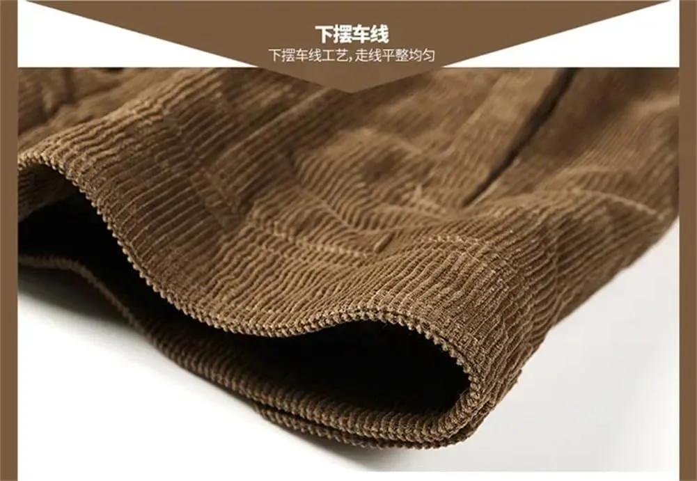 Pulcykp Men's Casual Warm Cotton Padded Loose Parka Coat Winter Corduroy Solid Zip Windbreaker Jackets