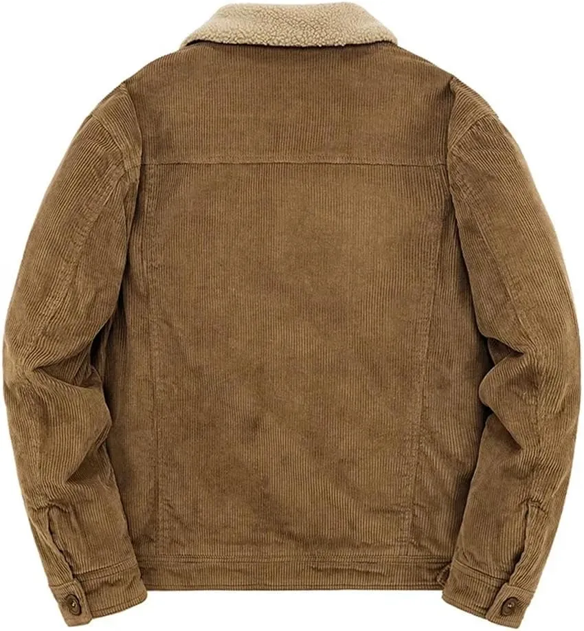 Pulcykp Men's Casual Warm Cotton Padded Loose Parka Coat Winter Corduroy Solid Zip Windbreaker Jackets