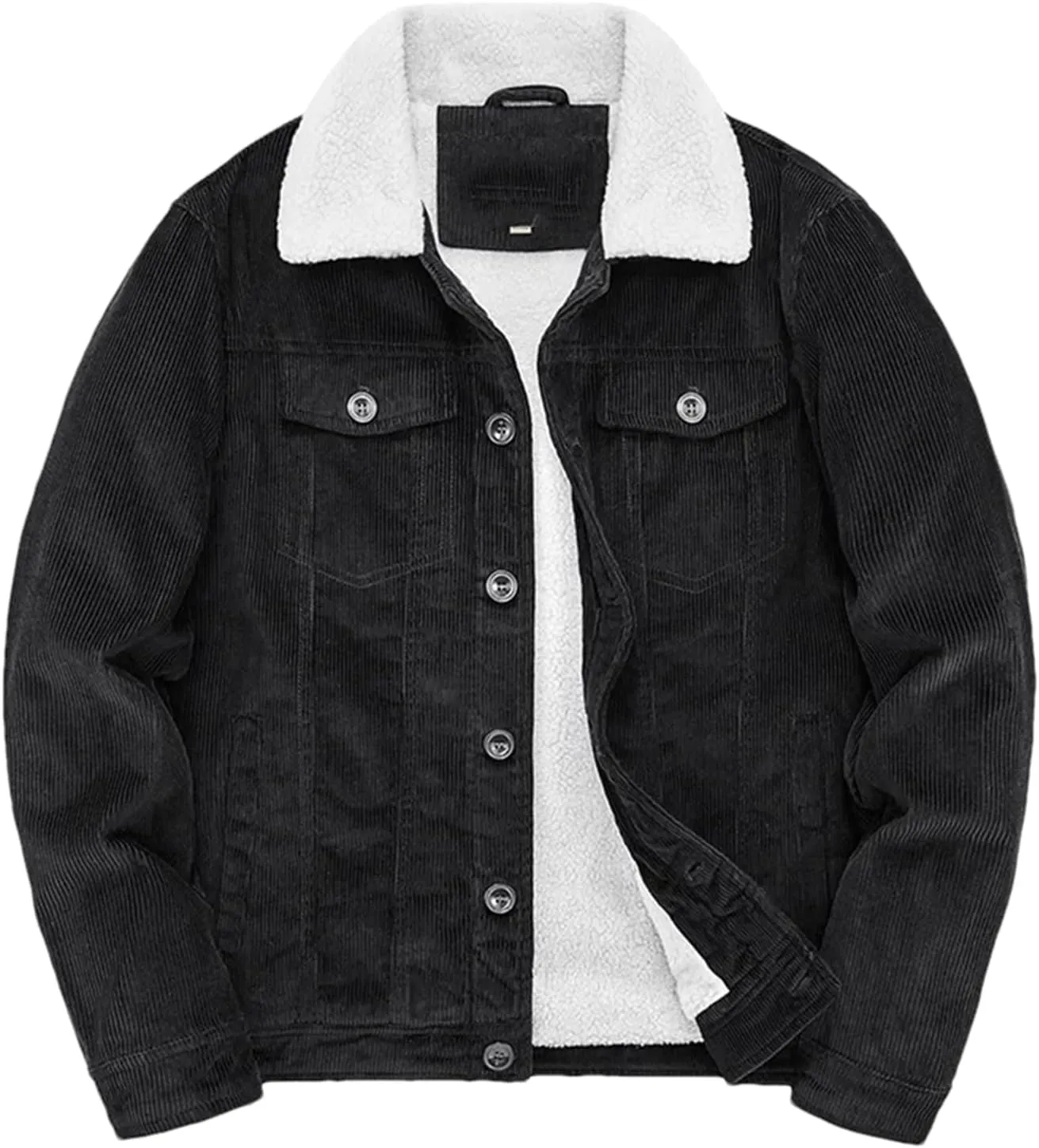 Pulcykp Men's Casual Warm Cotton Padded Loose Parka Coat Winter Corduroy Solid Zip Windbreaker Jackets