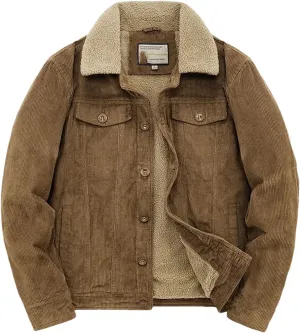 Pulcykp Men's Casual Warm Cotton Padded Loose Parka Coat Winter Corduroy Solid Zip Windbreaker Jackets