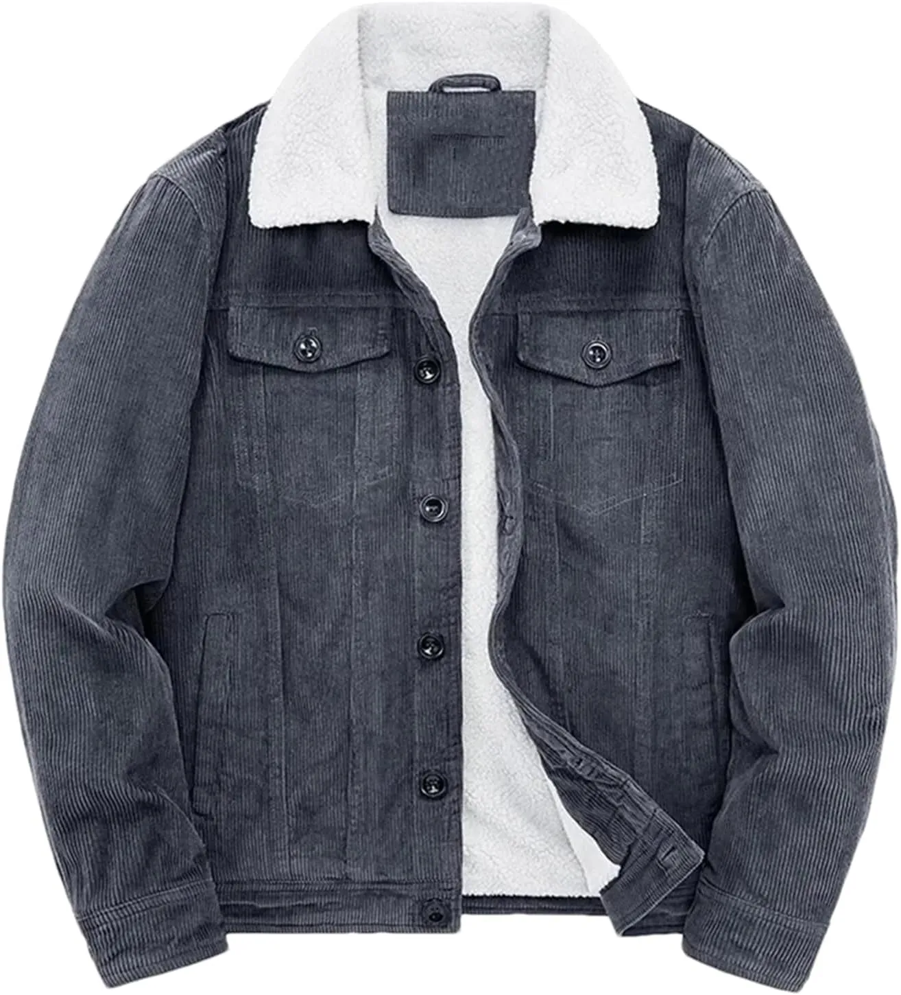 Pulcykp Men's Casual Warm Cotton Padded Loose Parka Coat Winter Corduroy Solid Zip Windbreaker Jackets