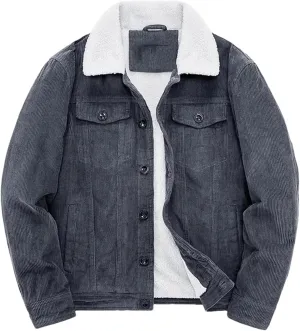 Pulcykp Men's Casual Warm Cotton Padded Loose Parka Coat Winter Corduroy Solid Zip Windbreaker Jackets