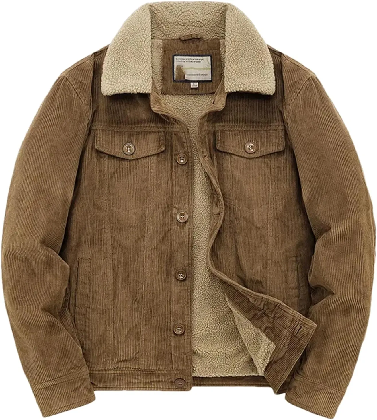 Pulcykp Men's Casual Warm Cotton Padded Loose Parka Coat Winter Corduroy Solid Zip Windbreaker Jackets