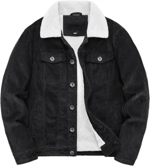 Pulcykp Men's Casual Warm Cotton Padded Loose Parka Coat Winter Corduroy Solid Zip Windbreaker Jackets