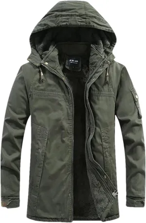 Pulcykp Men's Winter Warm Military Jackets Thicken Fleece Cotton-Padded Warm Wool Parkas Coat