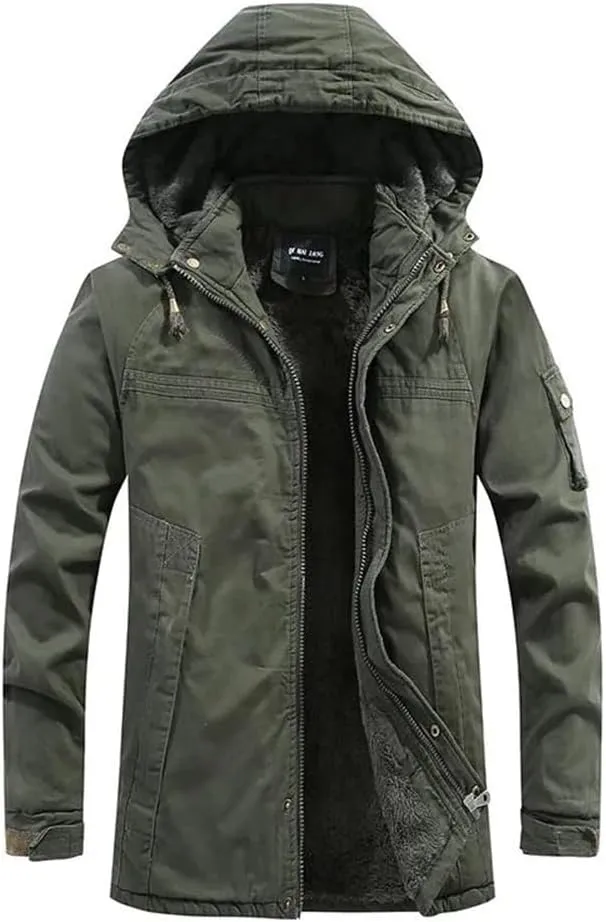 Pulcykp Men's Winter Warm Military Jackets Thicken Fleece Cotton-Padded Warm Wool Parkas Coat