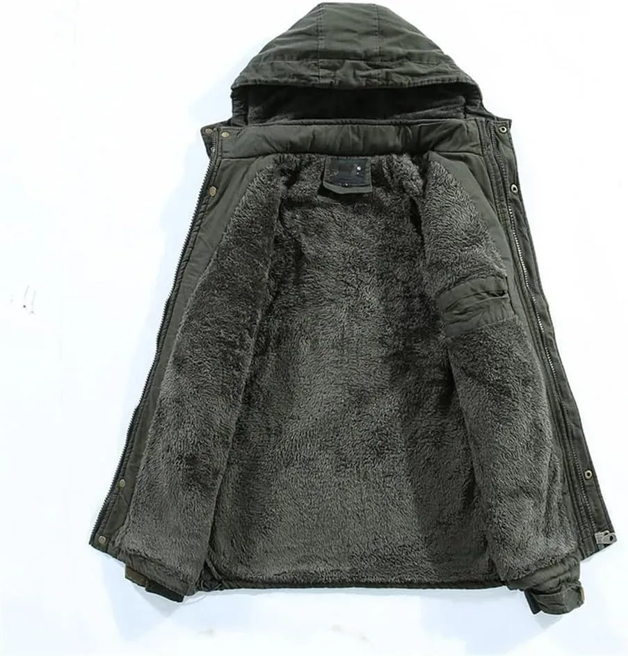 Pulcykp Men's Winter Warm Military Jackets Thicken Fleece Cotton-Padded Warm Wool Parkas Coat