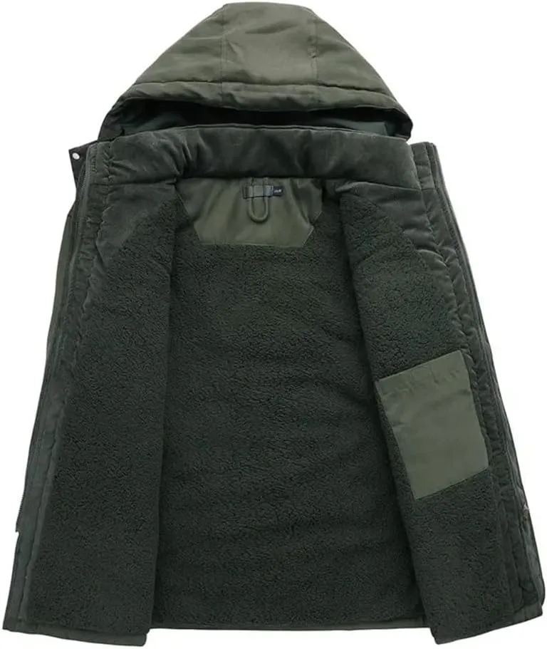 Pulcykp Winter Warm Hooded Parka Windbreaker Slim Fit Cotton Padded Thick Coat Casual Fleece Jackets Parkas