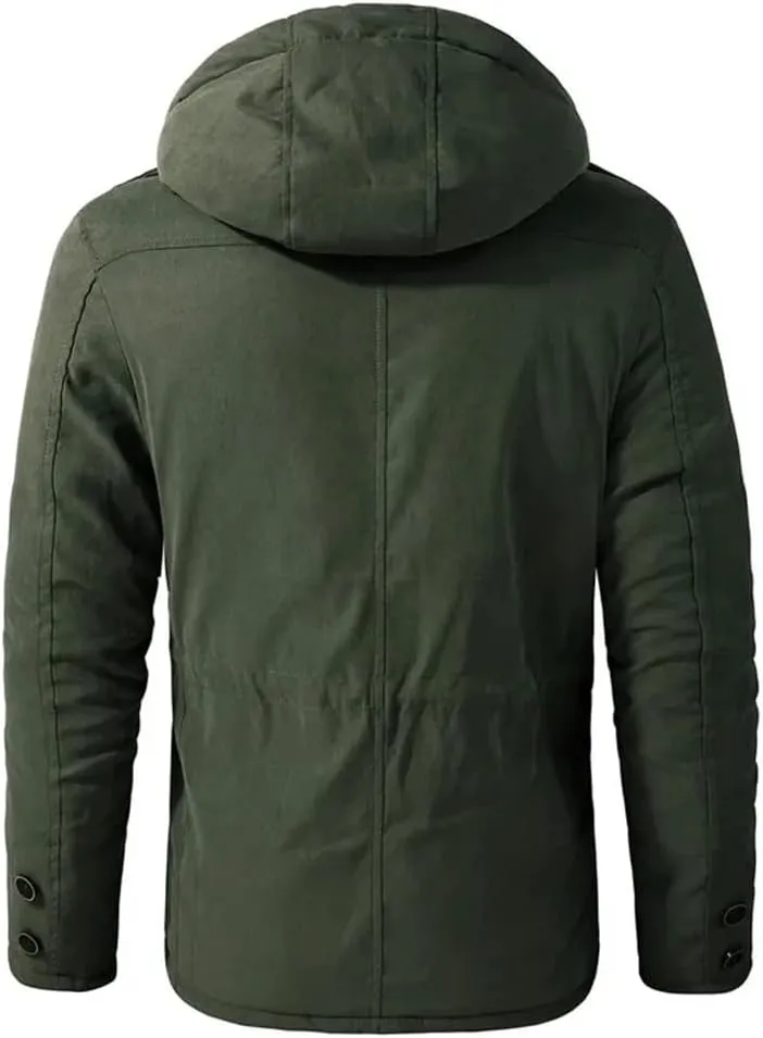 Pulcykp Winter Warm Hooded Parka Windbreaker Slim Fit Cotton Padded Thick Coat Casual Fleece Jackets Parkas