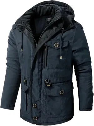 Pulcykp Winter Warm Hooded Parka Windbreaker Slim Fit Cotton Padded Thick Coat Casual Fleece Jackets Parkas