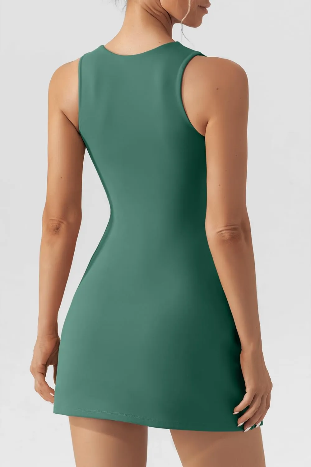 QINSEN Women's Square Neck Bodice Dress Sleeveless Tank Top Stretch Flare Mini Dresses