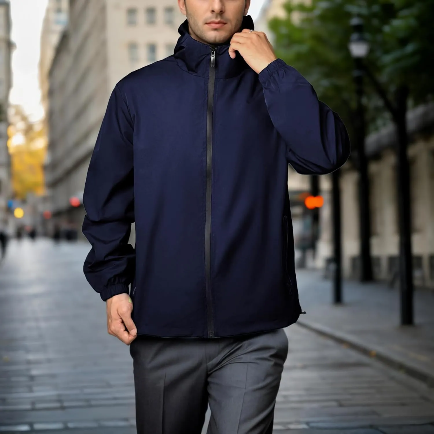 Rain Jacket Men Waterproof Windbreaker Lightweight Hooded Casual Coat for Daily Hiking Cycling Coat