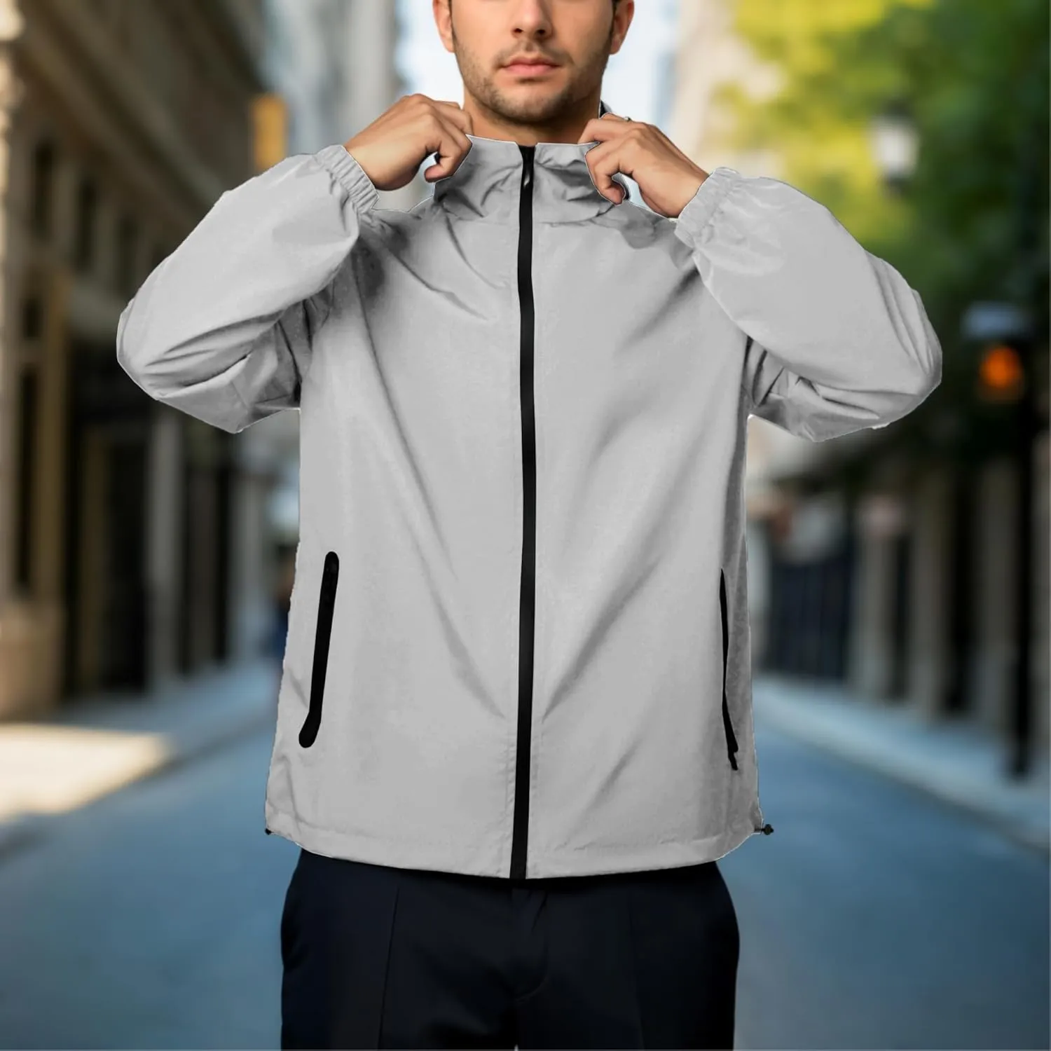 Rain Jacket Men Waterproof Windbreaker Lightweight Hooded Casual Coat for Daily Hiking Cycling Coat