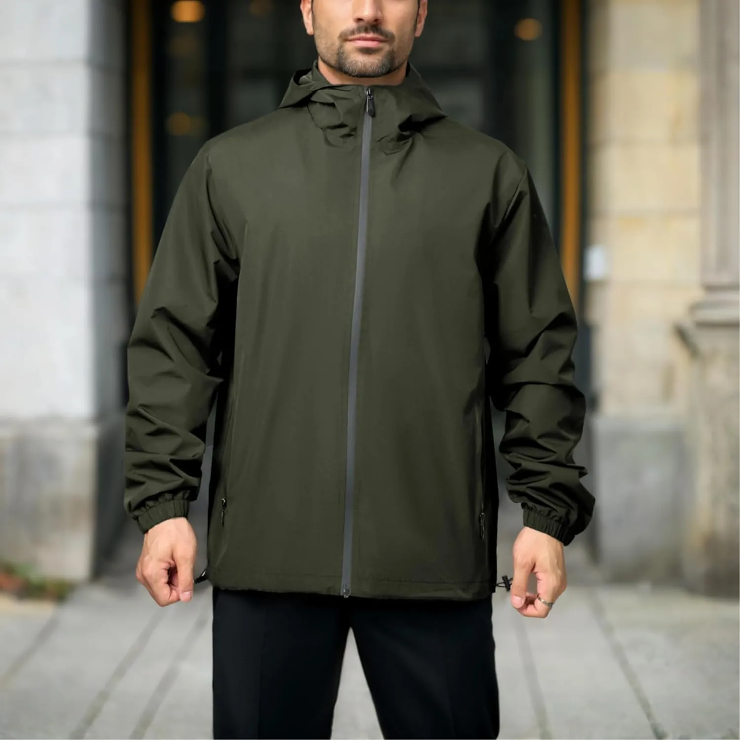 Rain Jacket Men Waterproof Windbreaker Lightweight Hooded Casual Coat for Daily Hiking Cycling Coat
