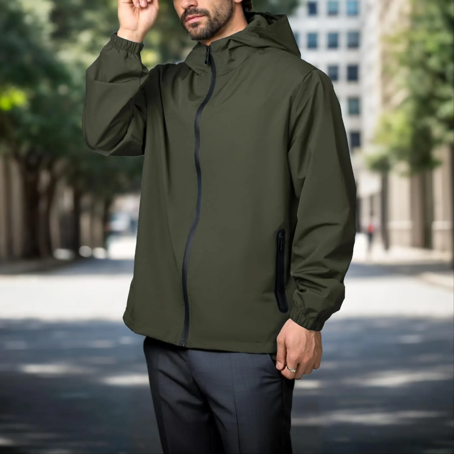 Rain Jacket Men Waterproof Windbreaker Lightweight Hooded Casual Coat for Daily Hiking Cycling Coat