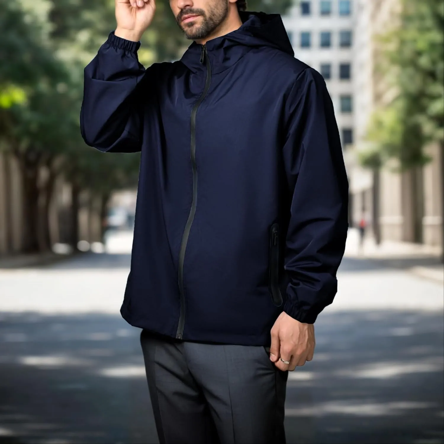 Rain Jacket Men Waterproof Windbreaker Lightweight Hooded Casual Coat for Daily Hiking Cycling Coat