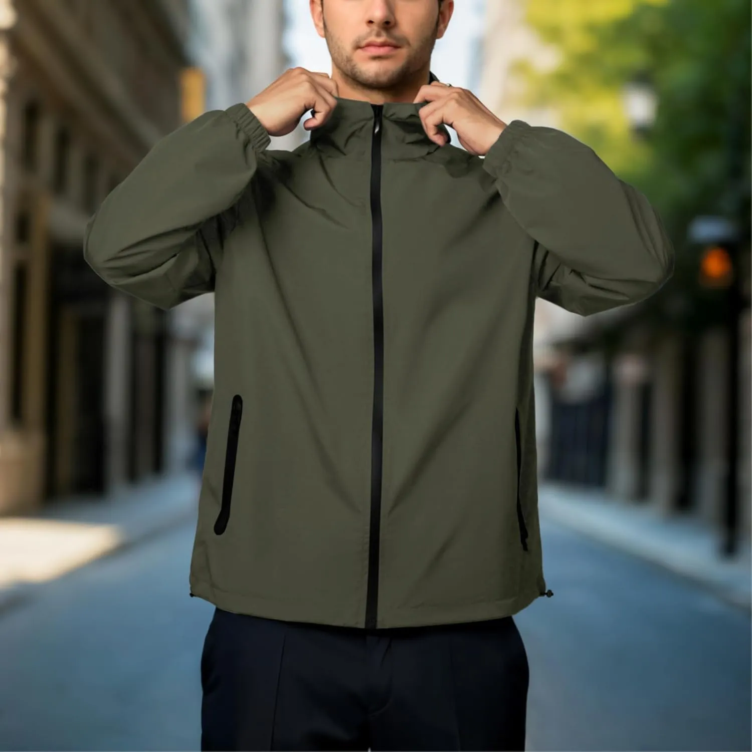 Rain Jacket Men Waterproof Windbreaker Lightweight Hooded Casual Coat for Daily Hiking Cycling Coat