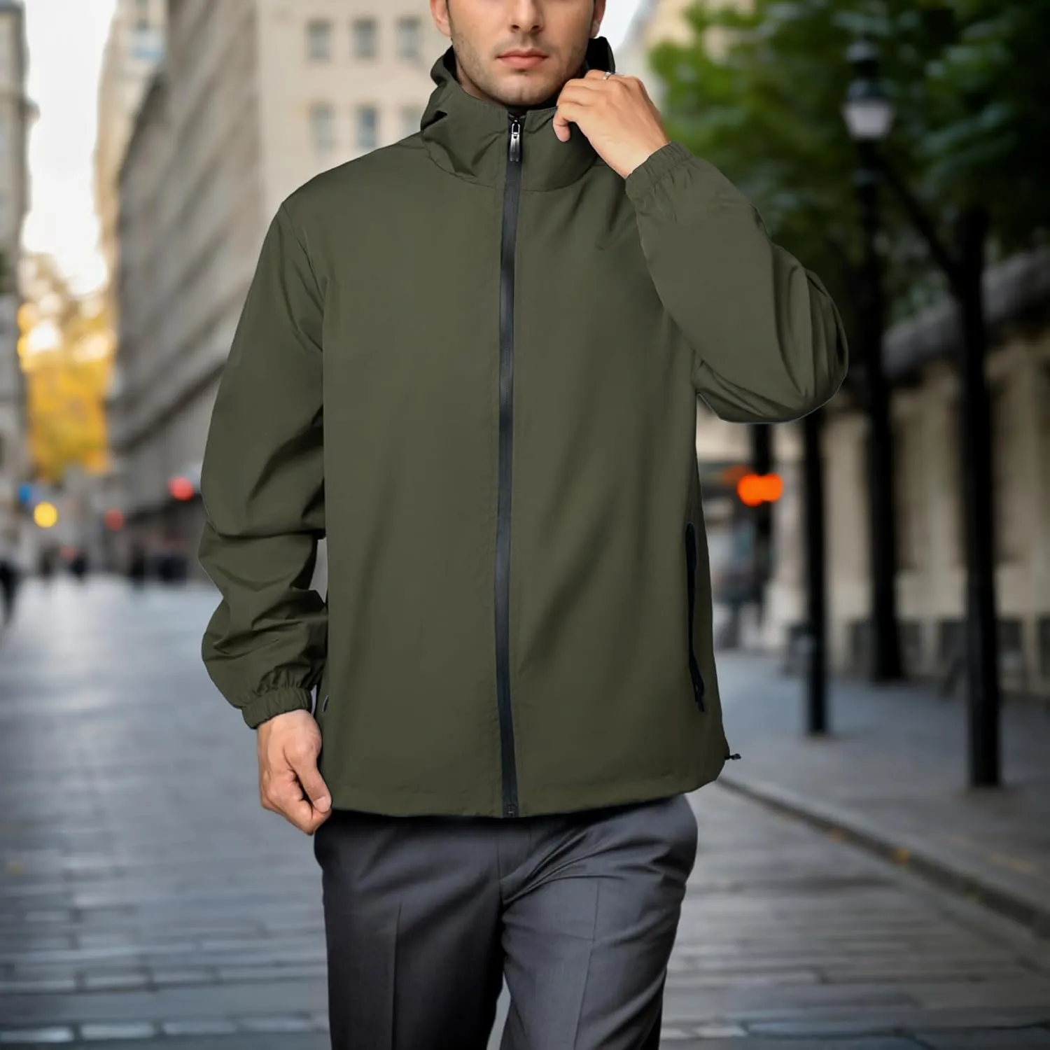 Rain Jacket Men Waterproof Windbreaker Lightweight Hooded Casual Coat for Daily Hiking Cycling Coat