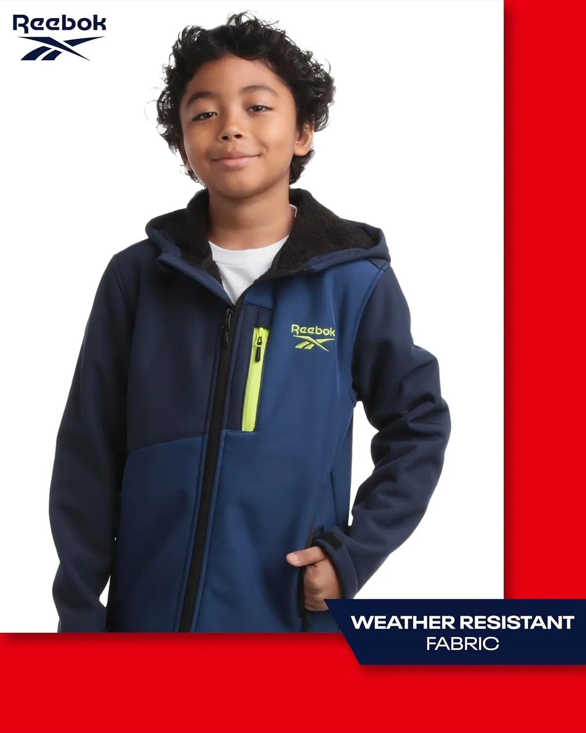 Reebok Boys' Jacket - Youth Lightweight Weather Resistant Softshell Coat - Kids' Outerwear Windbreaker Coat for Boys (8-20)