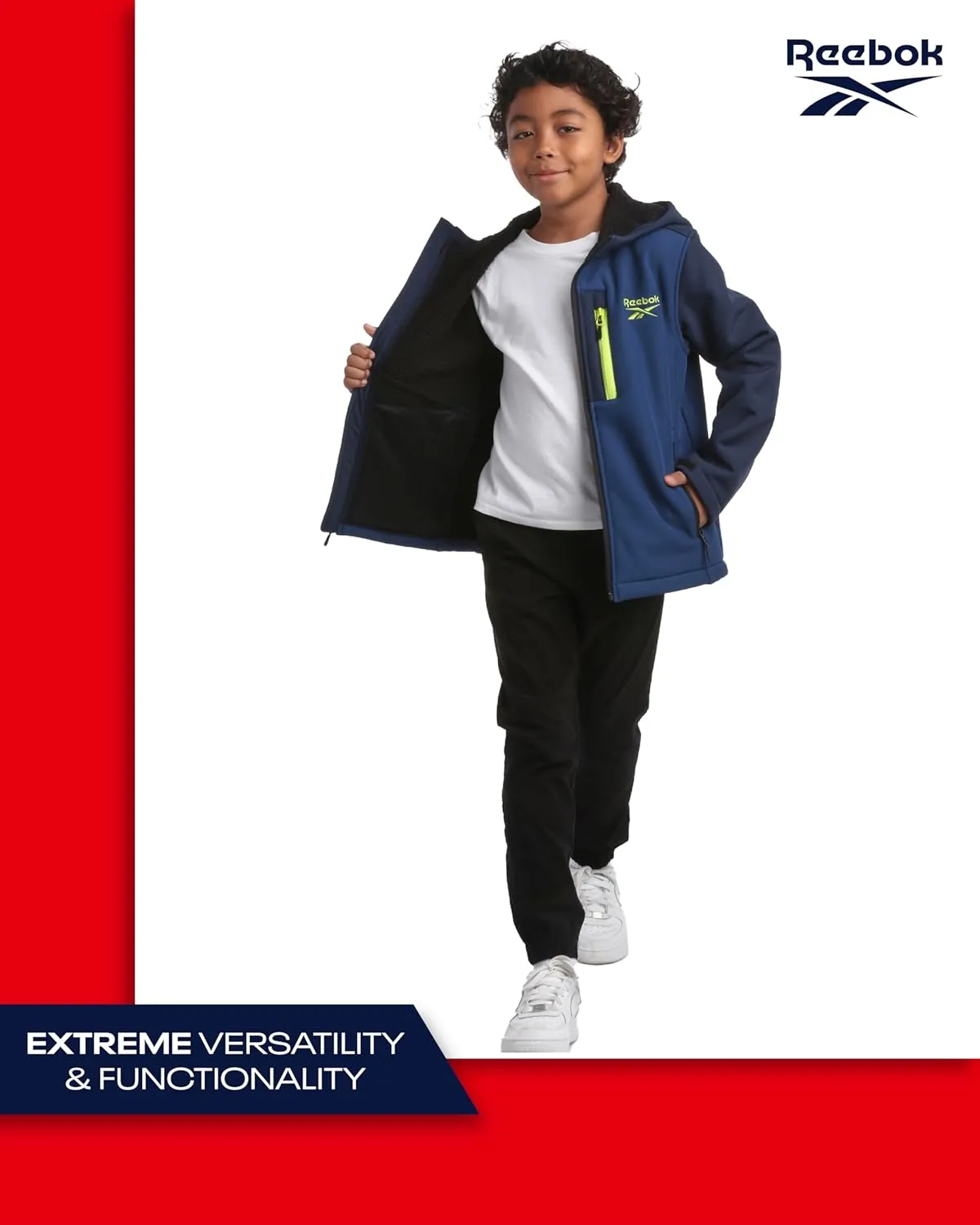 Reebok Boys' Jacket - Youth Lightweight Weather Resistant Softshell Coat - Kids' Outerwear Windbreaker Coat for Boys (8-20)