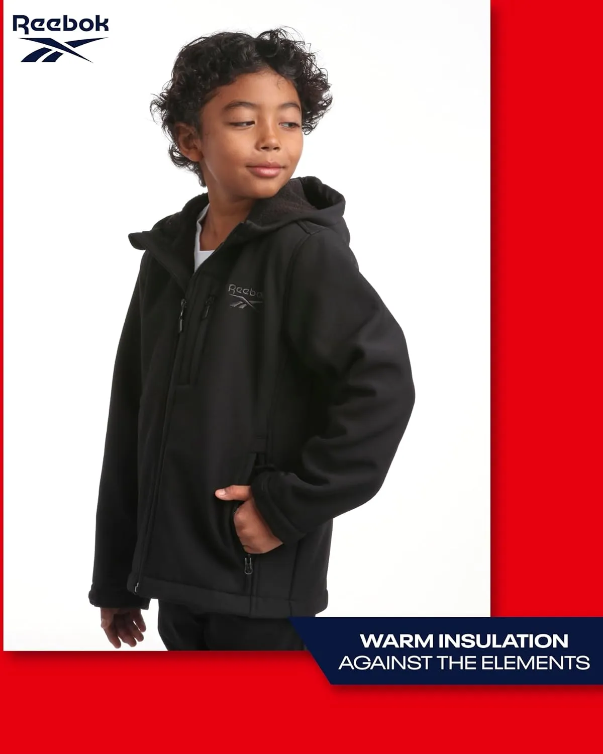 Reebok Boys' Jacket - Youth Lightweight Weather Resistant Softshell Coat - Kids' Outerwear Windbreaker Coat for Boys (8-20)
