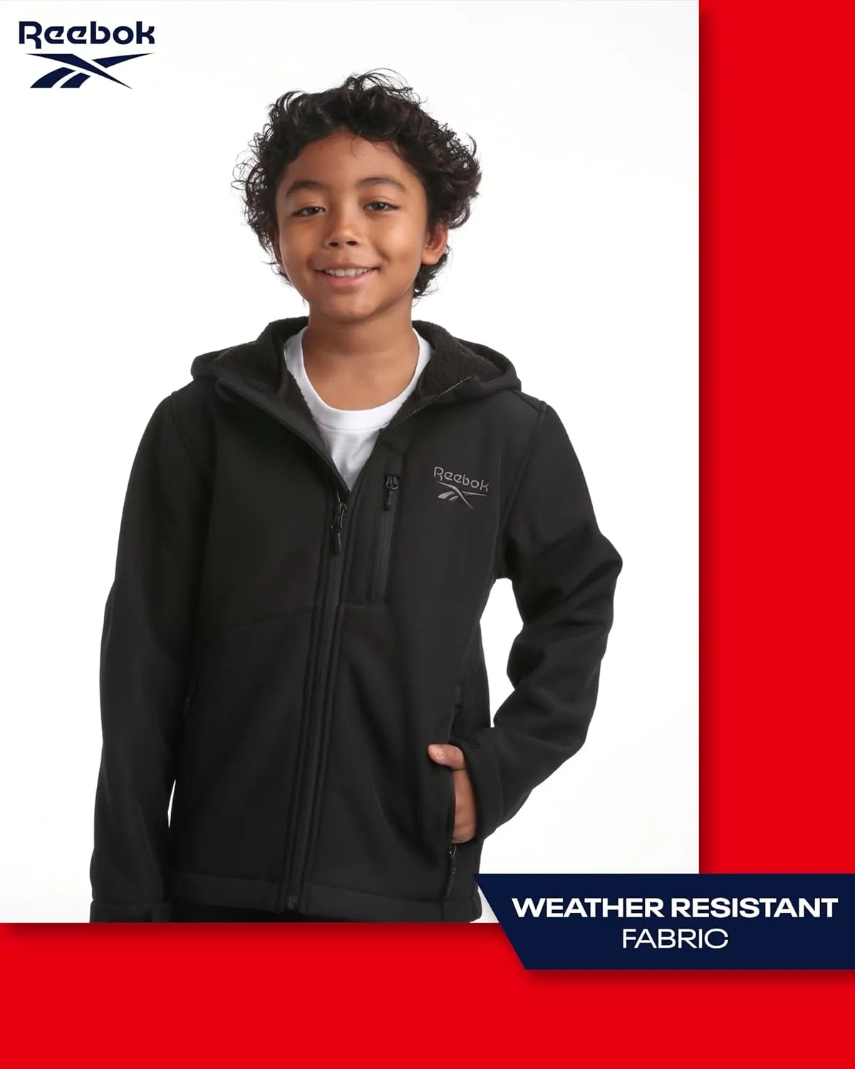 Reebok Boys' Jacket - Youth Lightweight Weather Resistant Softshell Coat - Kids' Outerwear Windbreaker Coat for Boys (8-20)