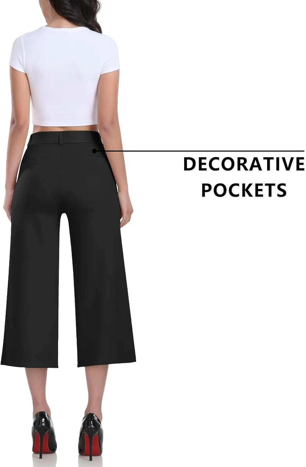 RIMLESS 7 Wide Leg Pants for Women Fashion Twill Cropped Trousers Business Casual Dress Pants Stretch Capris Work Slacks