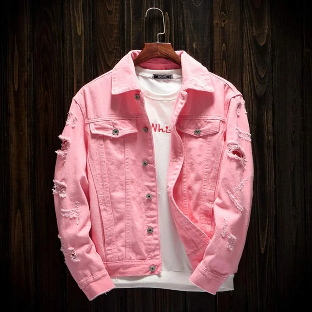 Ripped Denim Jacket for Men Casual Style Autumn Cardigan Jacket Hip Pop Jacket