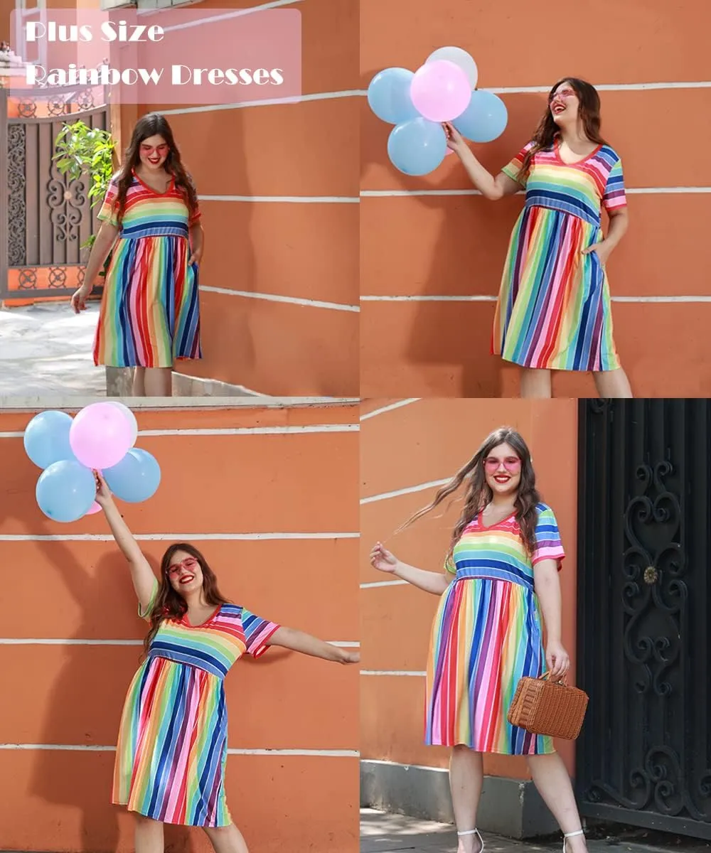 RITERA Plus Size Dresses for Curvy Women Summer Spring Womens Dress V Neck Short Sleeve Casual Dress with Pockets XL-5XL