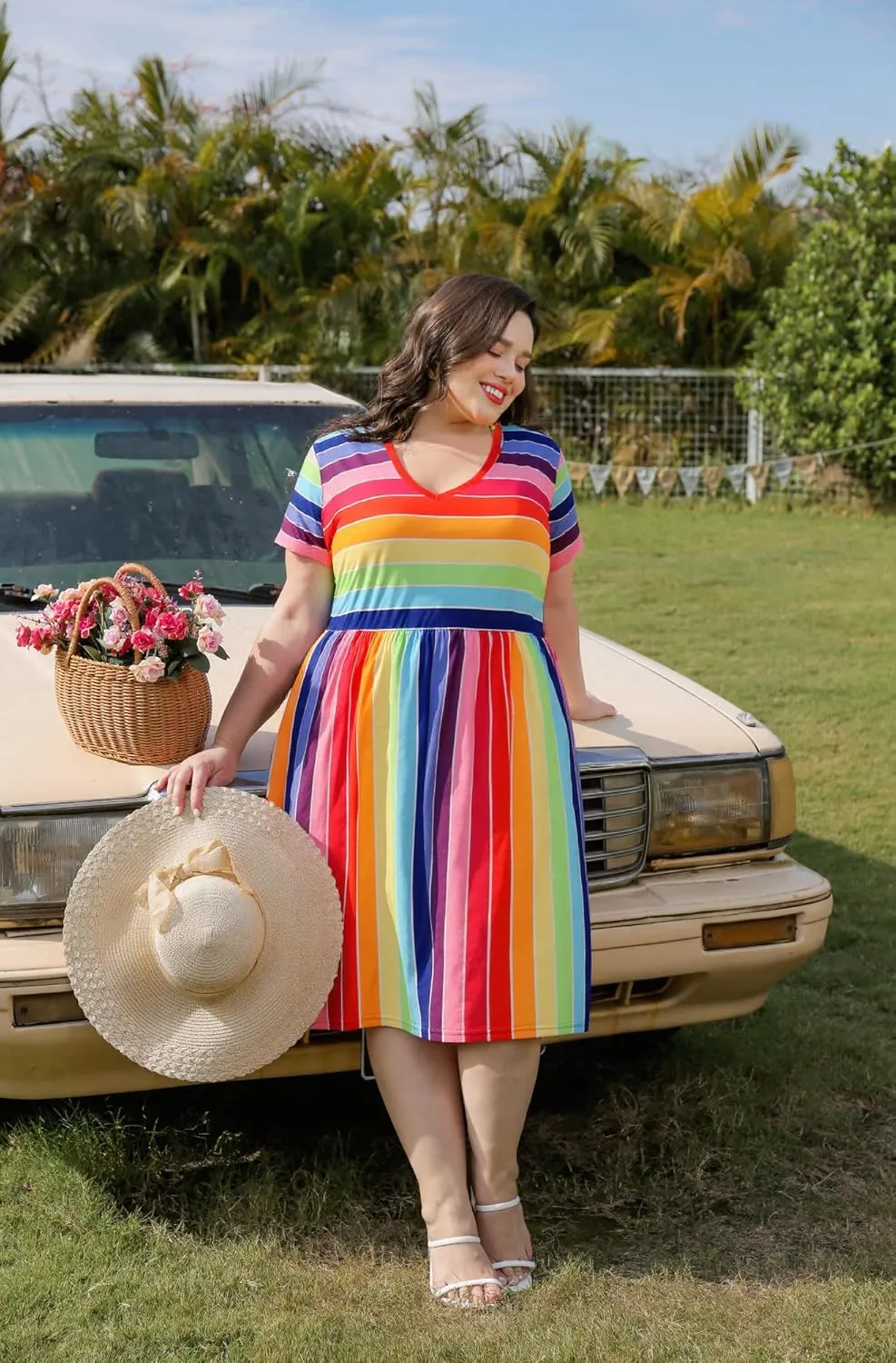 RITERA Plus Size Dresses for Curvy Women Summer Spring Womens Dress V Neck Short Sleeve Casual Dress with Pockets XL-5XL