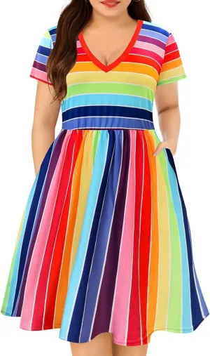RITERA Plus Size Dresses for Curvy Women Summer Spring Womens Dress V Neck Short Sleeve Casual Dress with Pockets XL-5XL