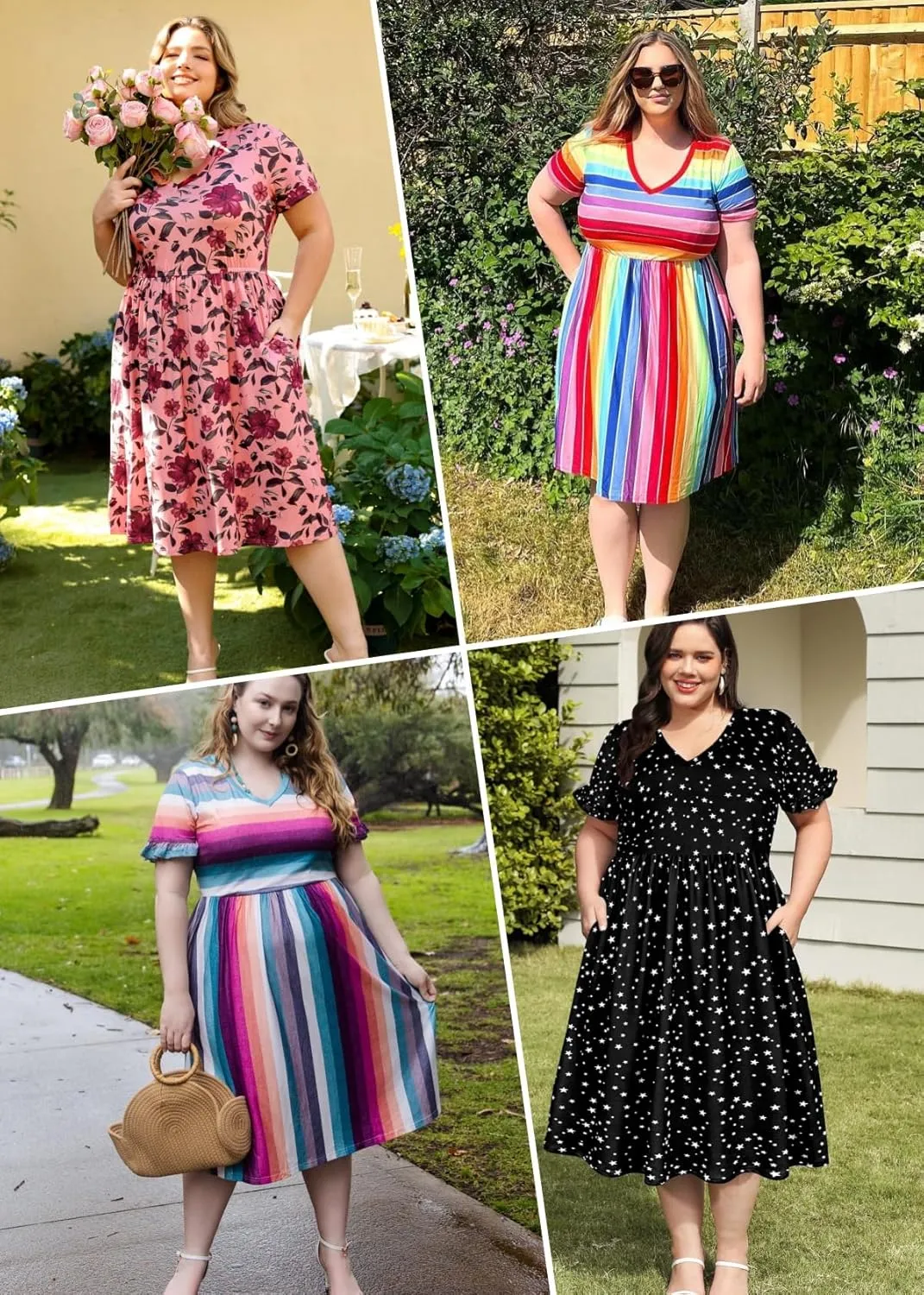 RITERA Plus Size Dresses for Curvy Women Summer Spring Womens Dress V Neck Short Sleeve Casual Dress with Pockets XL-5XL